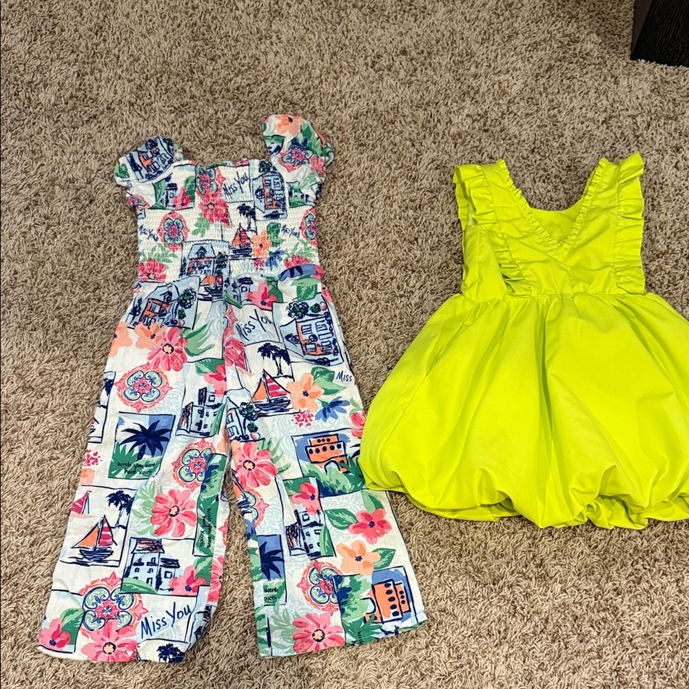 Floral Print Jumpsuit and Lime Green Dress Set size 5